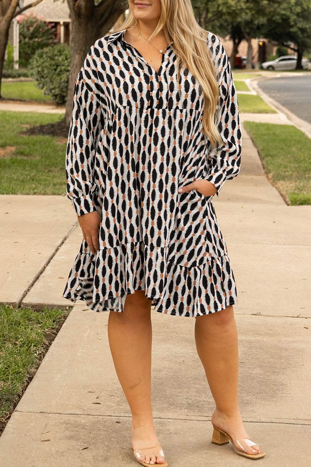 Apricot Plus Size V-Neck Mini Dress by Love Salve