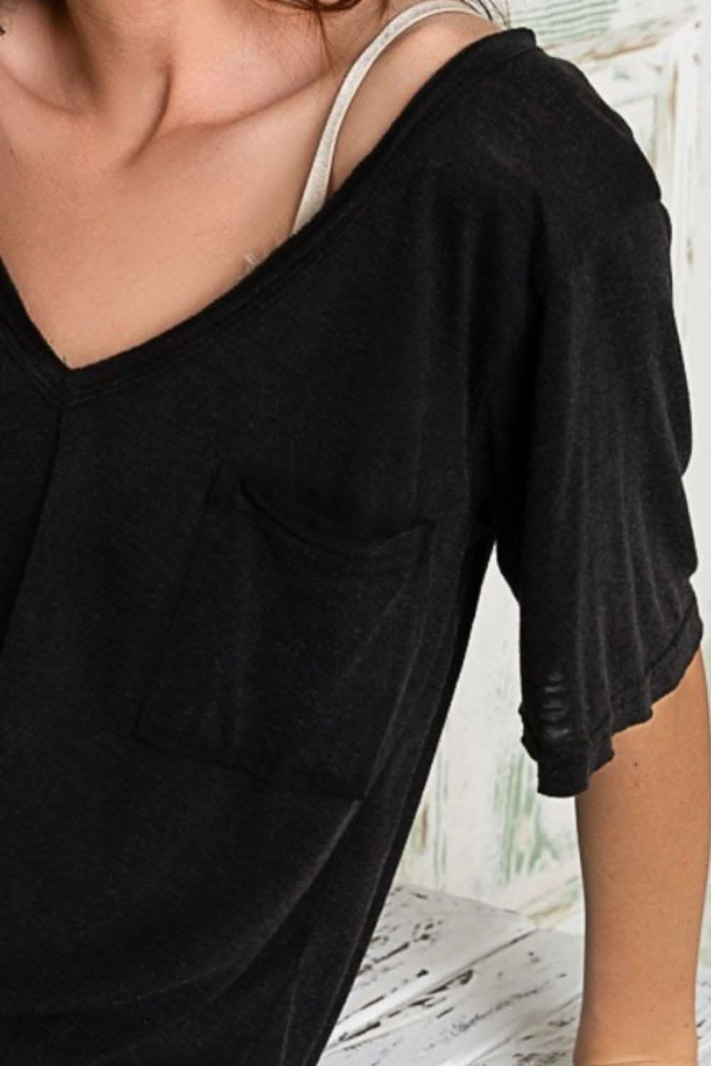 V-neck casual tee with chest pocket