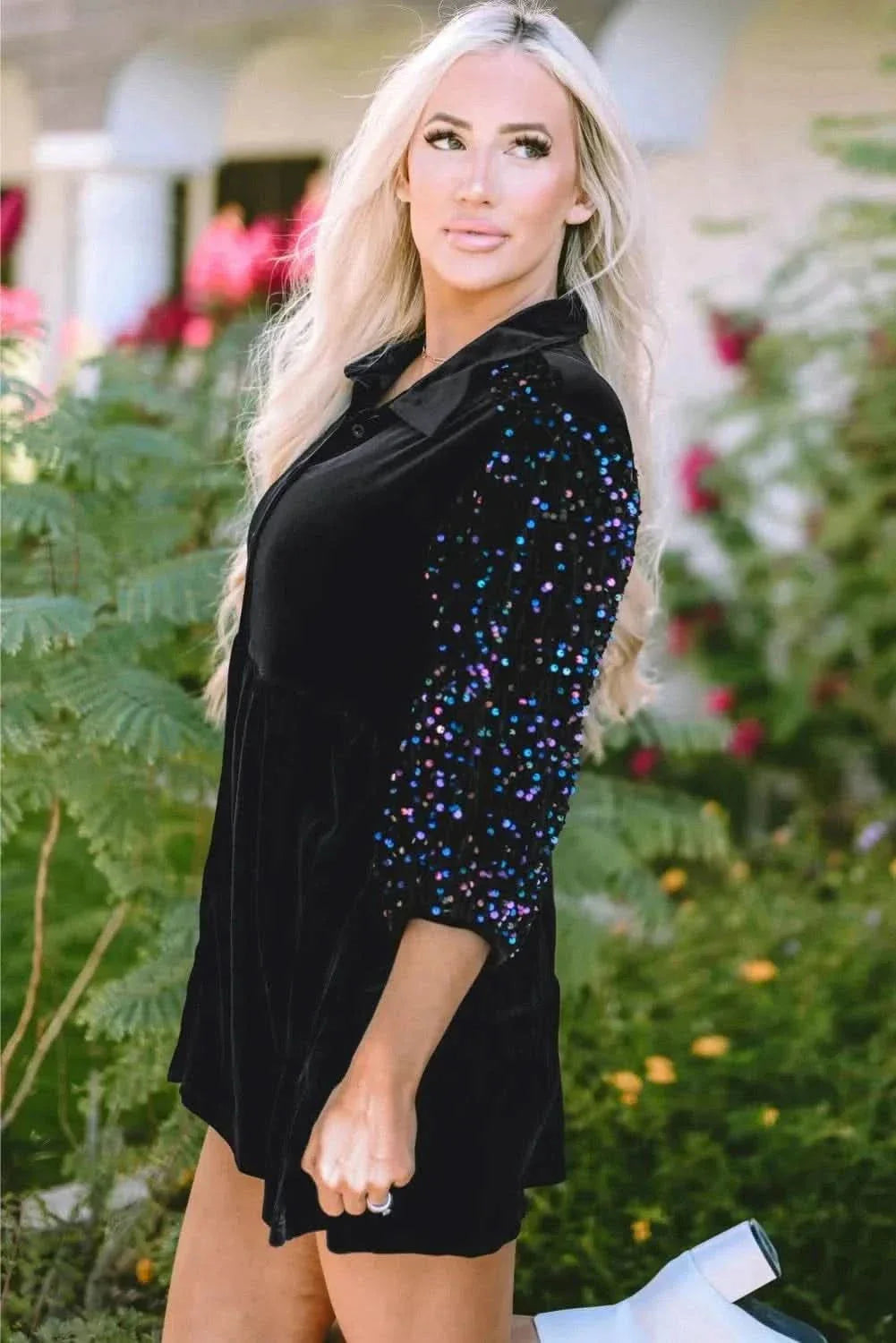Sequin oversized collared shirt