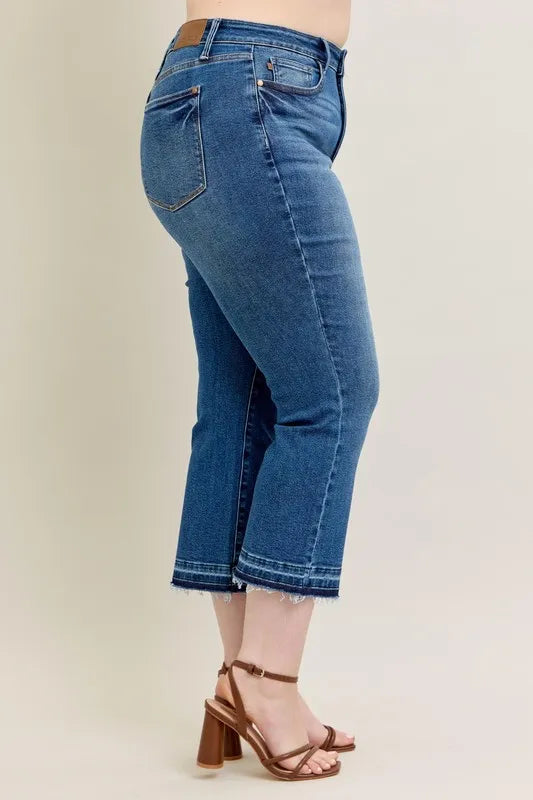 Judy Blue Full Size High Waist Vintage Wash Release Hem Kick Flare Jeans Plus Size
