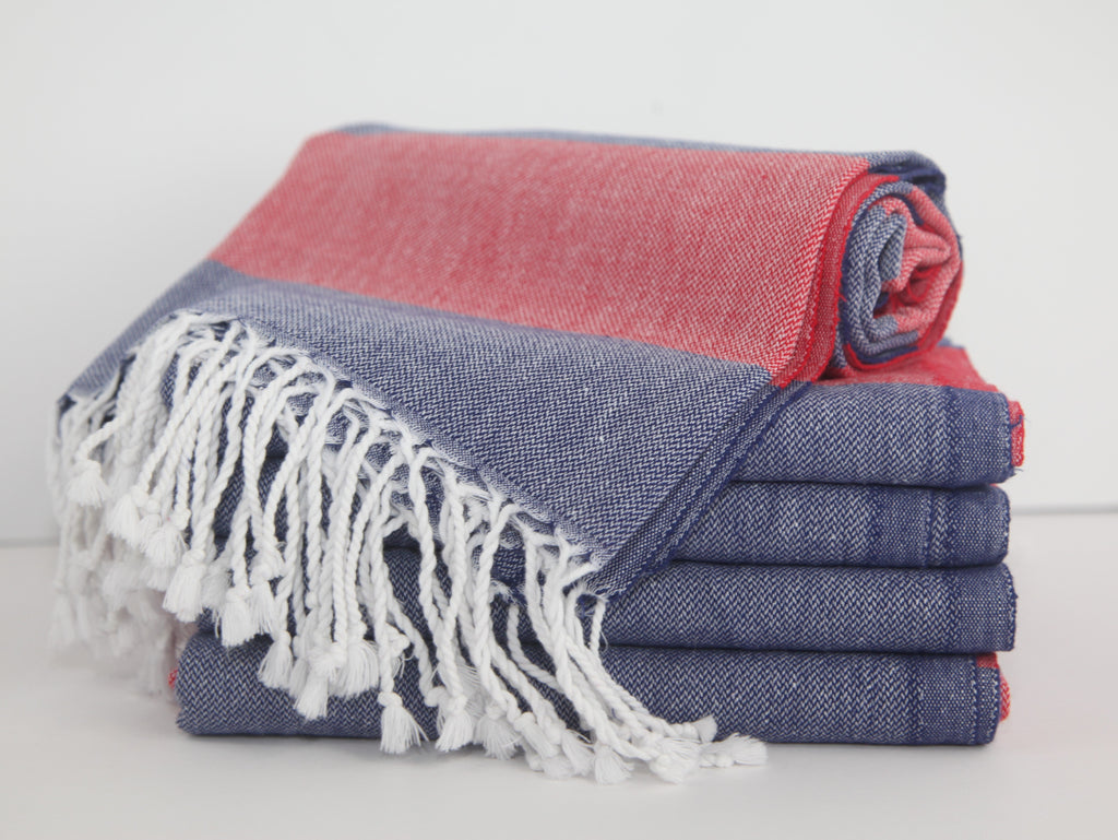 Monaco Red Navy Stripe Turkish Towel 100 Percent Natural Cotton 40 Inch by 70 Inch
