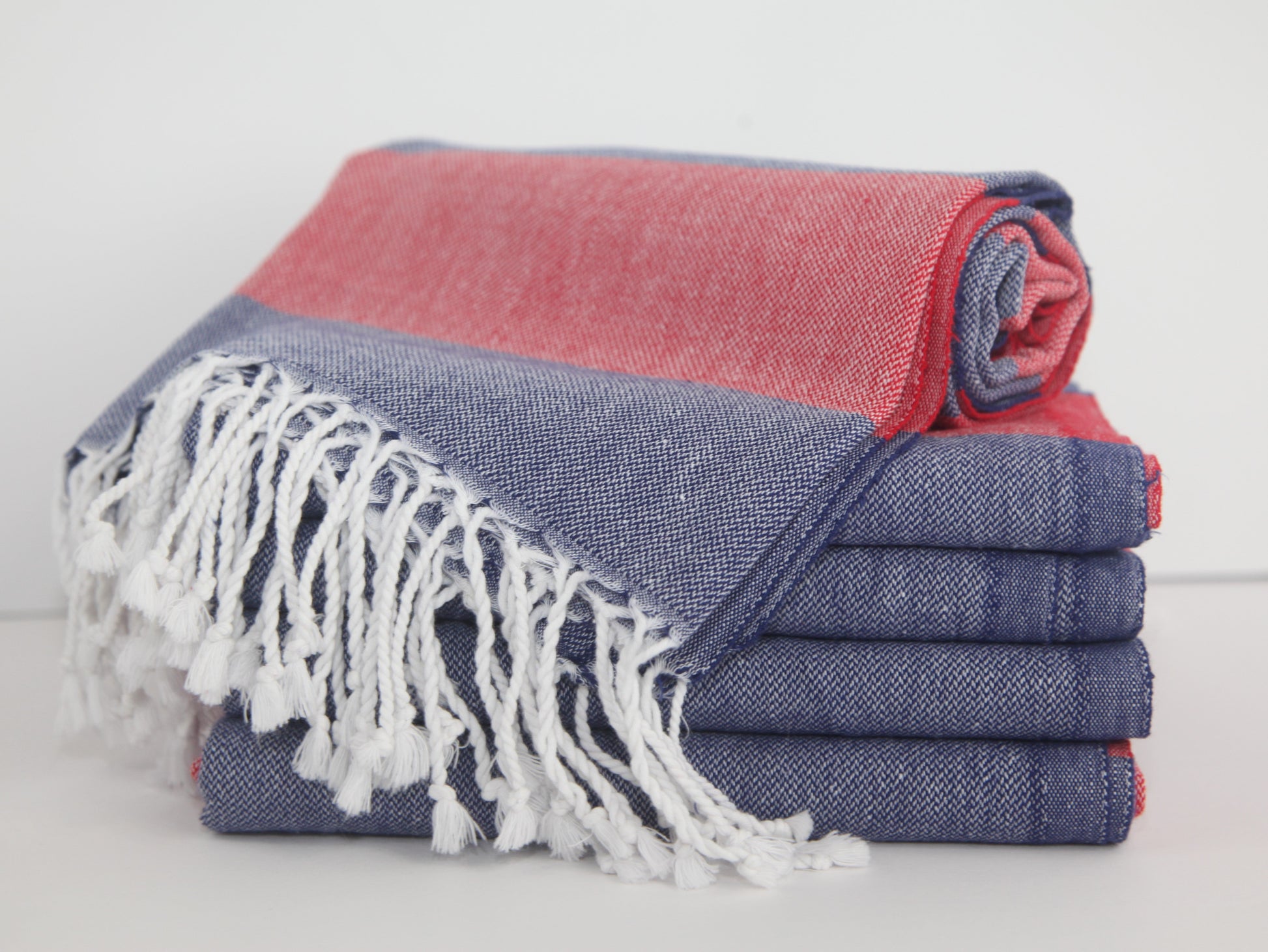 Monaco Red Navy Stripe Turkish Towel 100 Percent Natural Cotton 40 Inch by 70 Inch