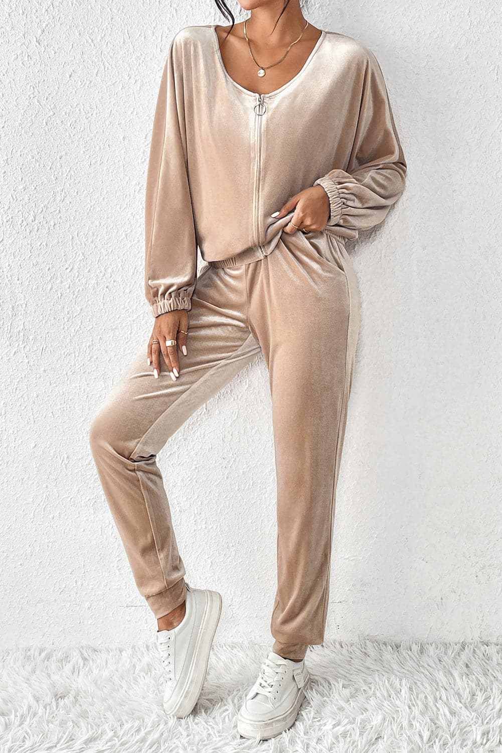 Cozy zip-up lounge set, 2 pieces