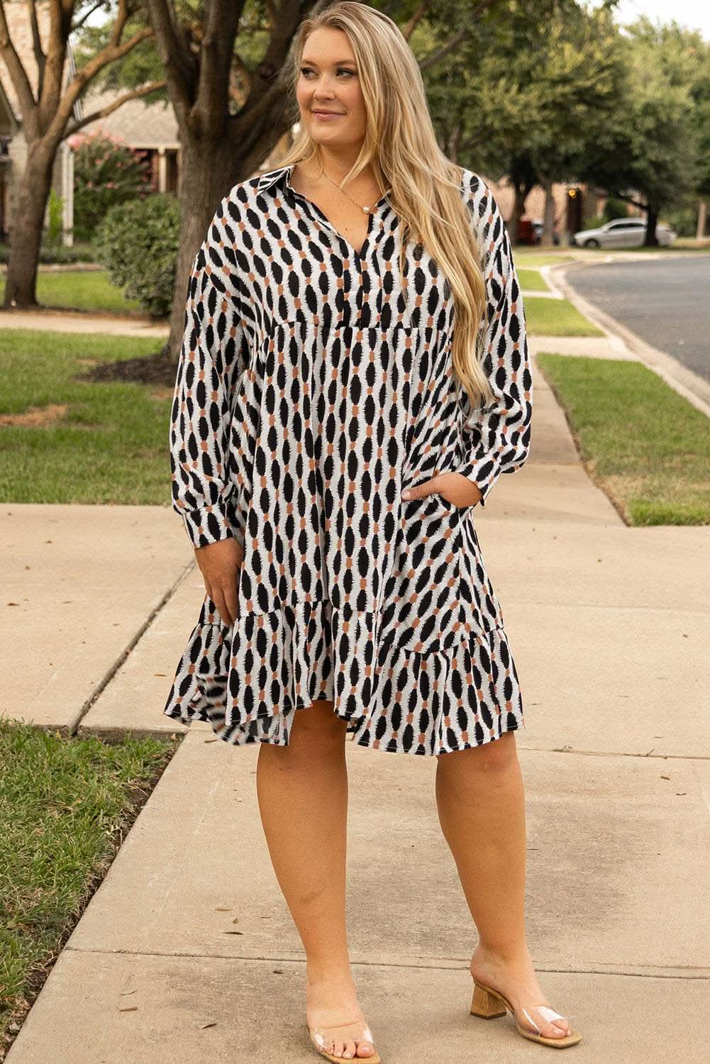Apricot Plus Size V-Neck Mini Dress by Love Salve