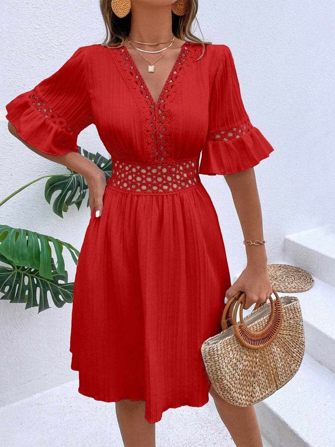 Cutout flounce sleeve mini dress