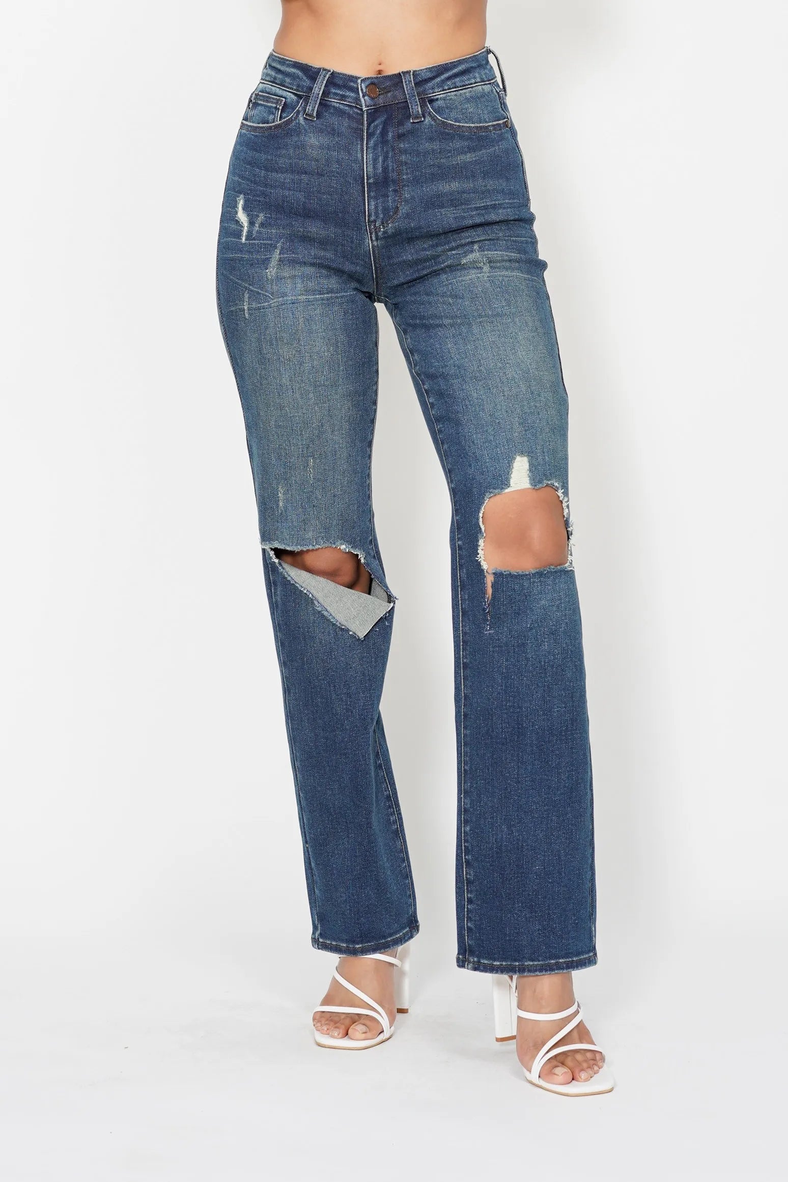 Judy Blue Plus Size High Waisted Ripped Knee Dad Jeans