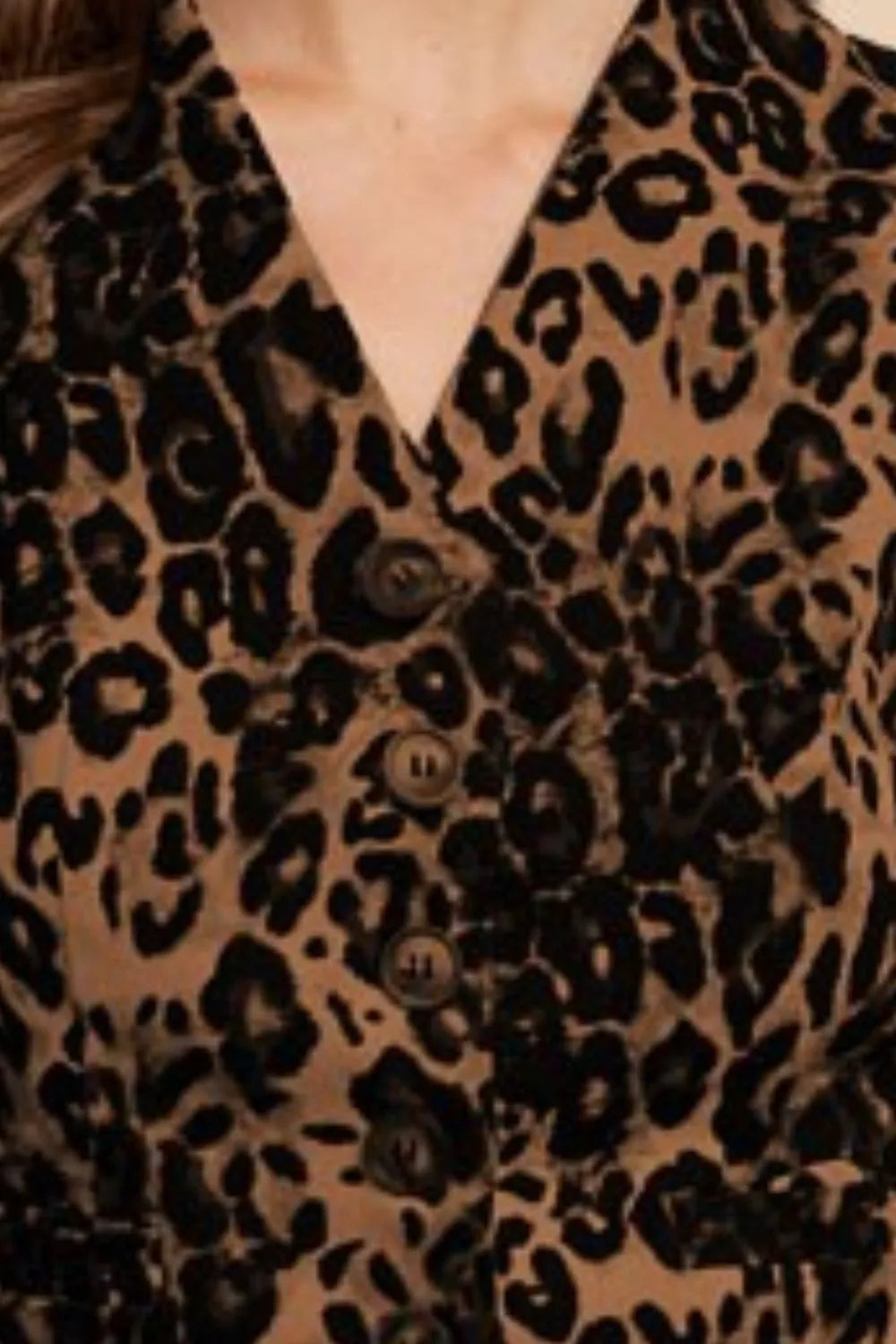 Annie Wear Stretch Leopard Denim Button Down Vest by Trendsi