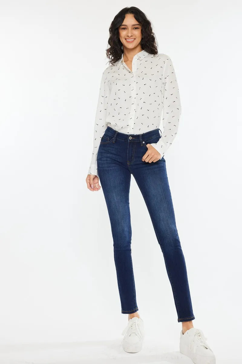 Kancan Mid Rise Super Skinny Jeans with Dark Indigo Wash and Premium Stretch Denim