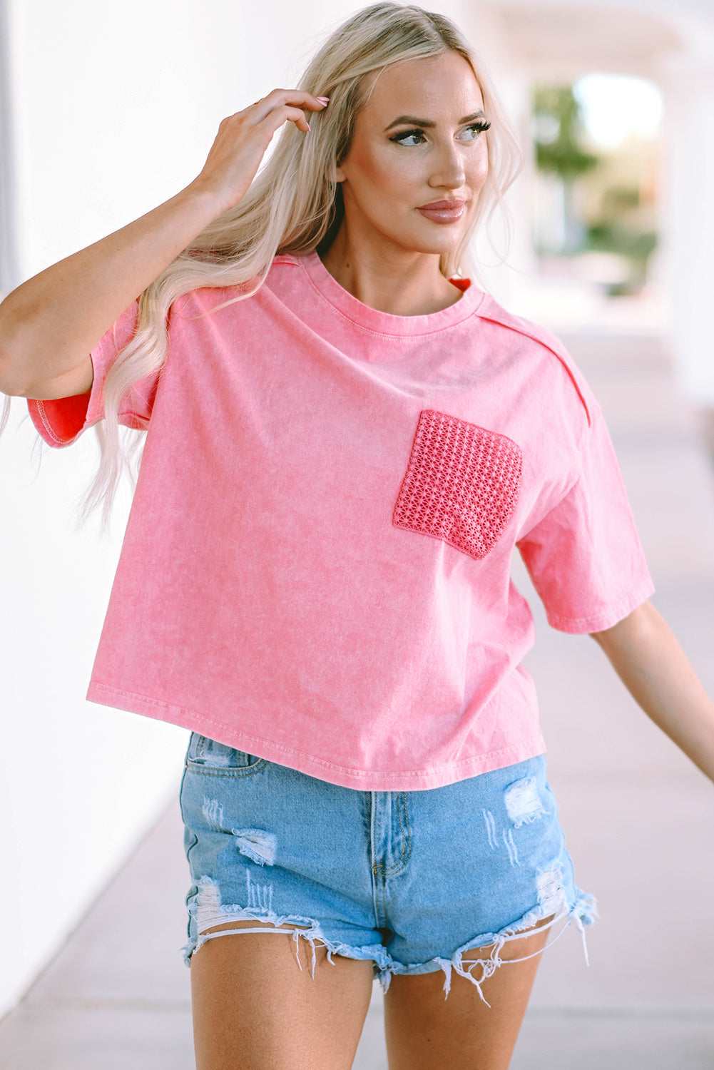 Premium Jolene Lace Patch Pocket Short Sleeve T-Shirt