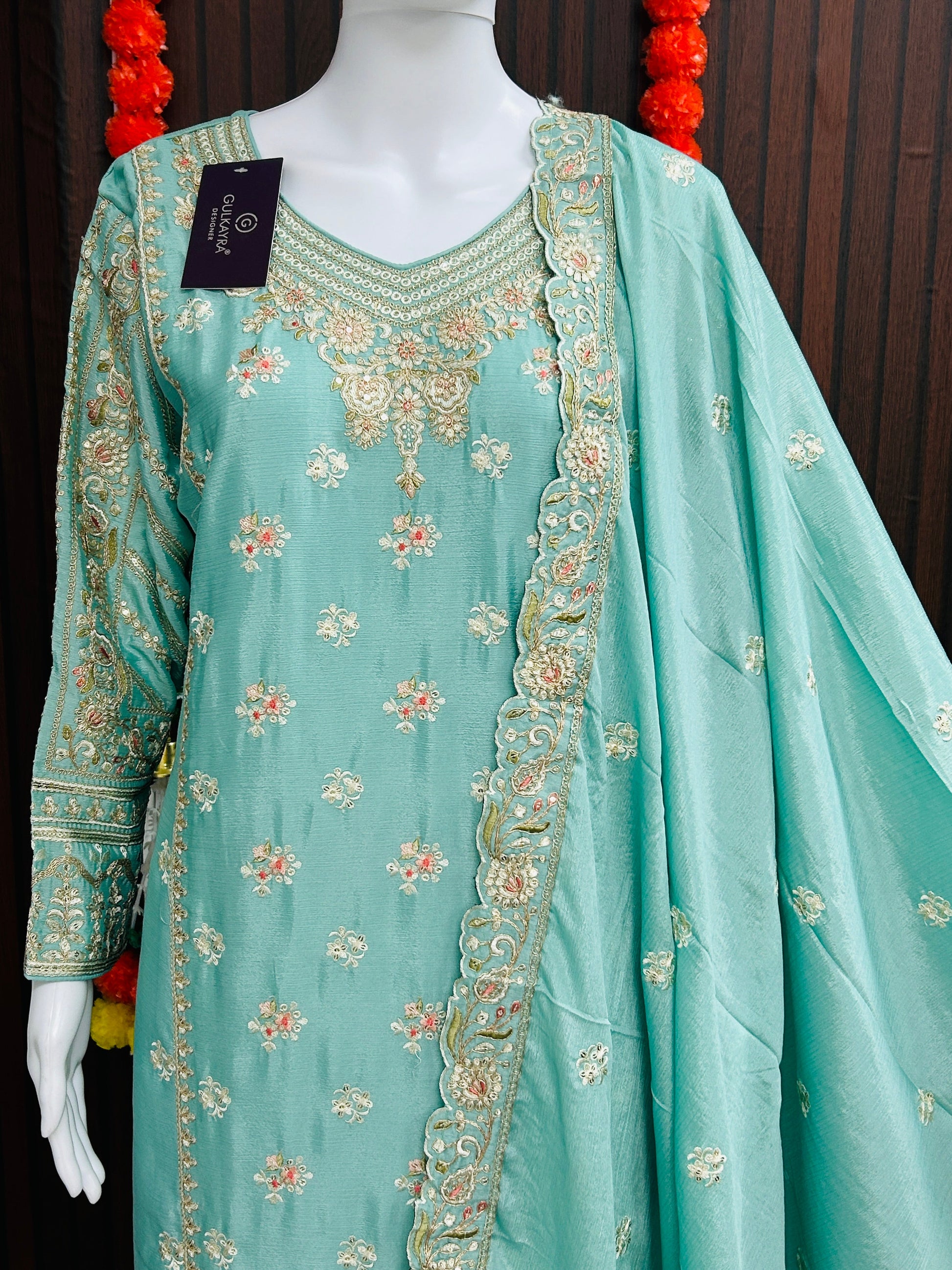 Chinon silk sharara suit