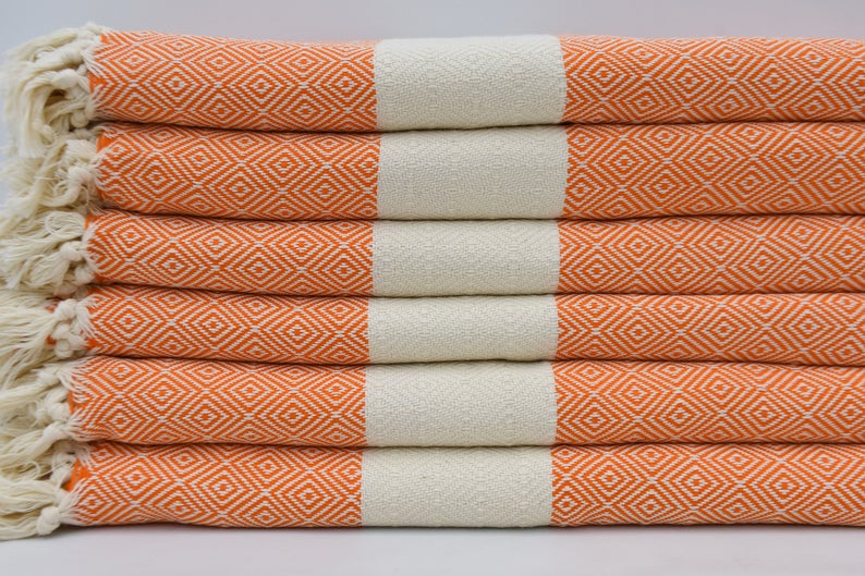 Venice Orange Turkish Towel 100 Percent Cotton 40 Inch by 70 Inch Quick Dry Sand Resistant Eco Friendly Beach Bath Blanket
