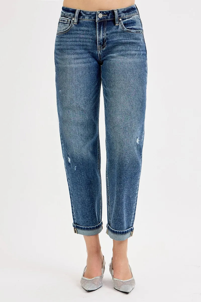 Risen Full Size Low Rise Crop Boyfriend Jeans Plus Size Vintage Medium Blue Wash