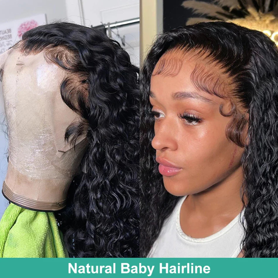 16 Inch Loose Water Wave Malaysian 13x4 Lace Front Wig Short Bob Wet & Wavy Glueless 4x4 Closure