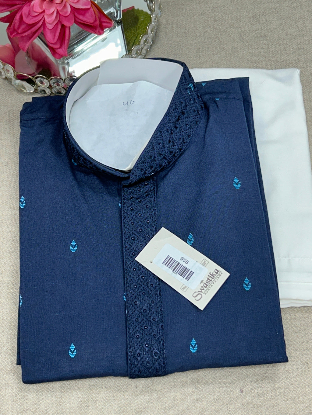 Dark blue cotton kurta set