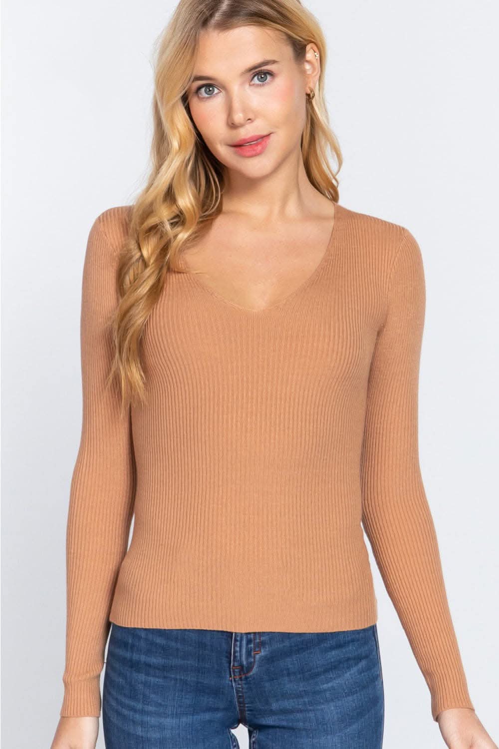 Trendsi ACTIVE BASIC V-Neck Fitted Viscose Rib Knit Top - Activewear for Women