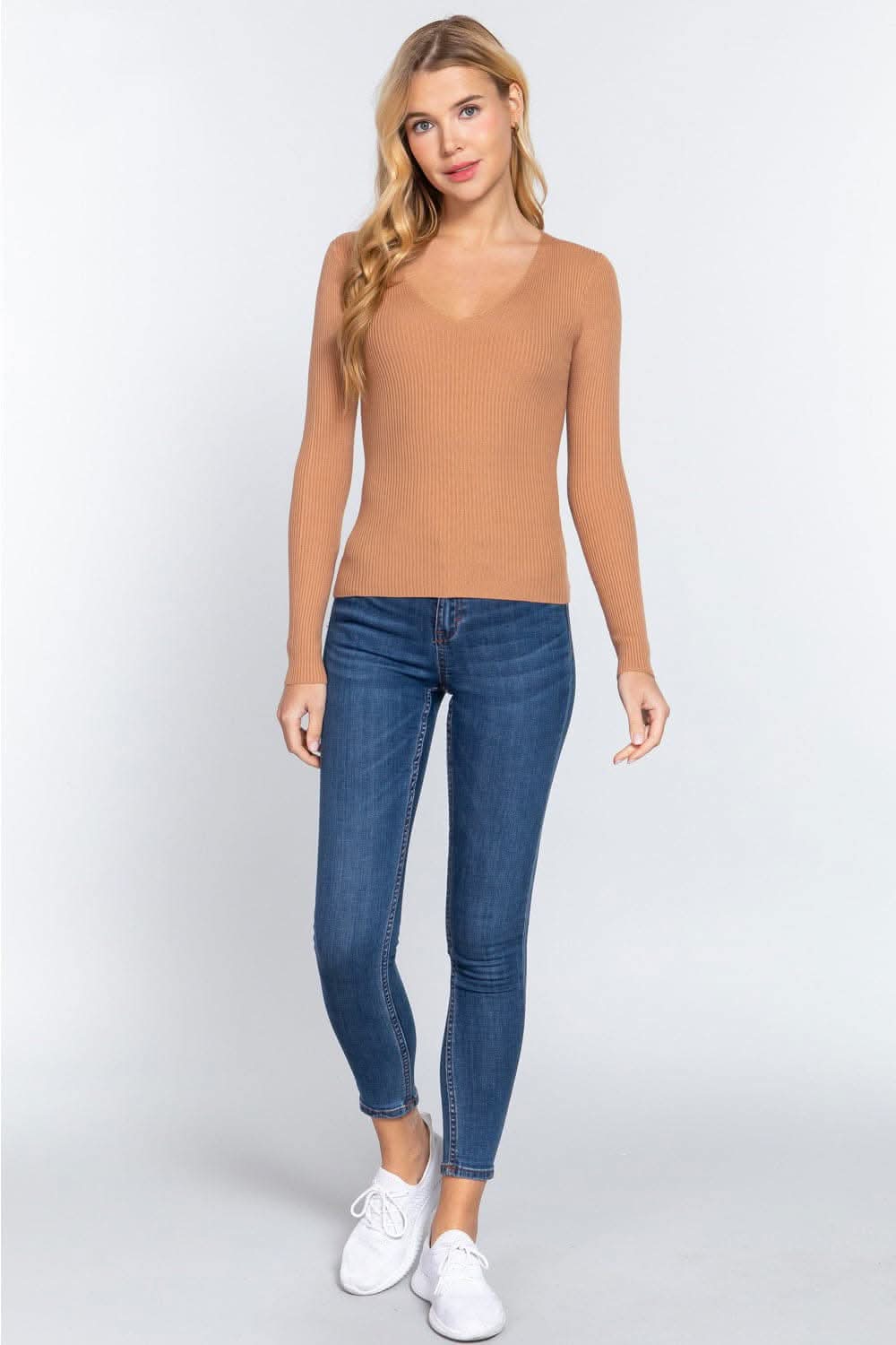 Trendsi ACTIVE BASIC V-Neck Fitted Viscose Rib Knit Top - Activewear for Women