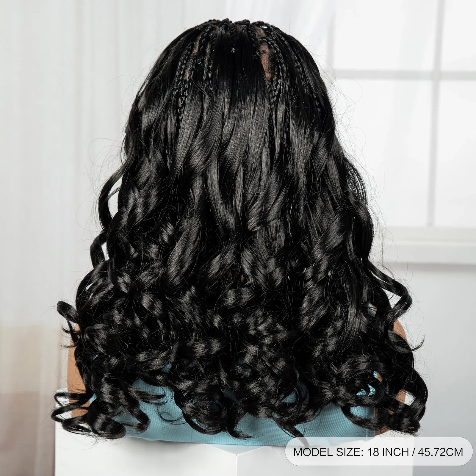 18" Bouncy Wavy Knotless Braids Wig | Full Lace | Bangs | Baby Hair