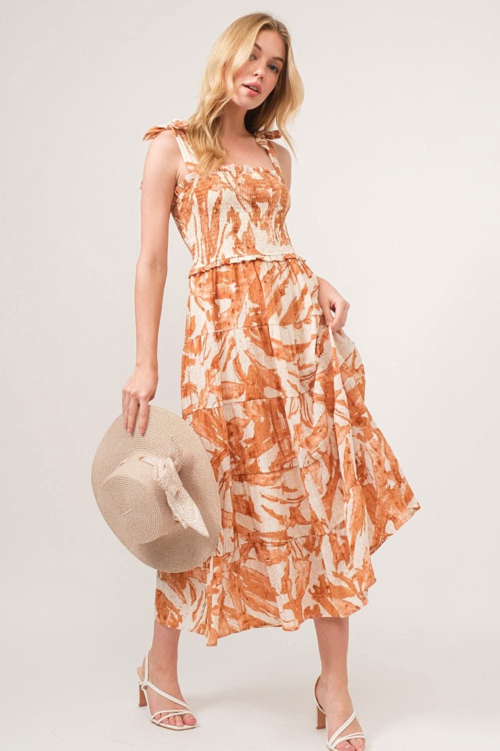 Trendsi And The Why Tie Shoulder Smocked Midi Tiered Maxi Dress