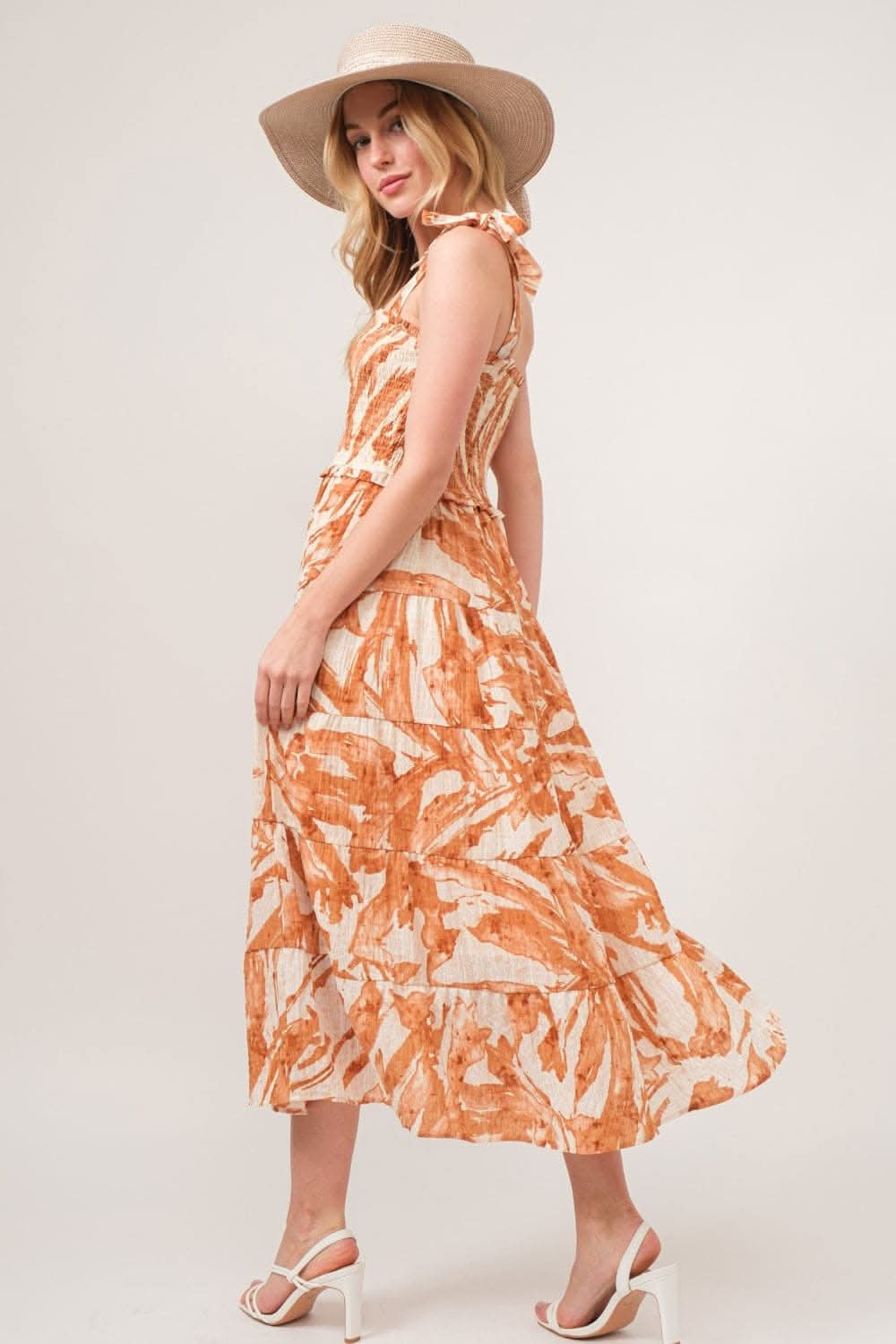 Trendsi And The Why Tie Shoulder Smocked Midi Tiered Maxi Dress