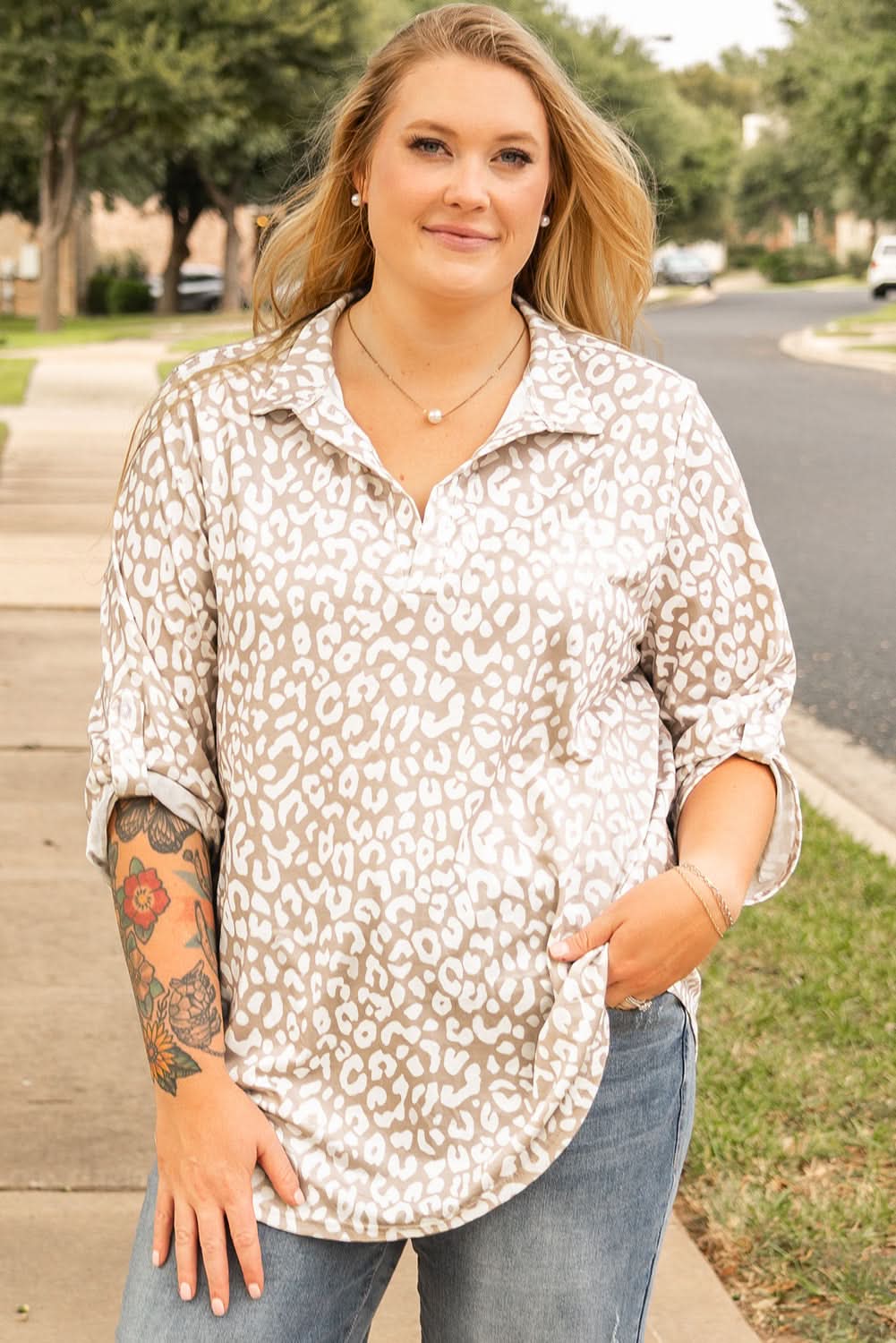 Apricot Leopard Print Plus Size Top by Love Salve