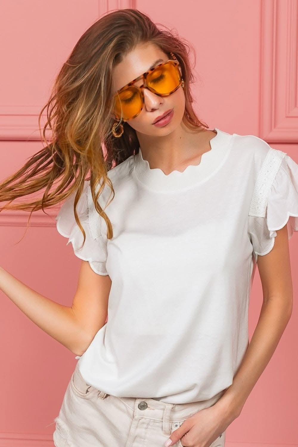 BiBi lace trim scalloped top
