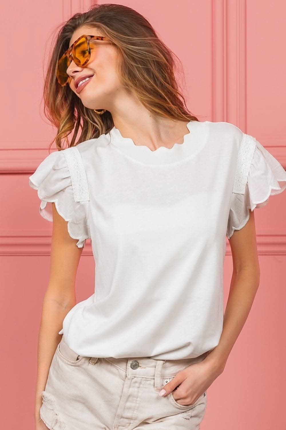 BiBi lace trim scalloped top