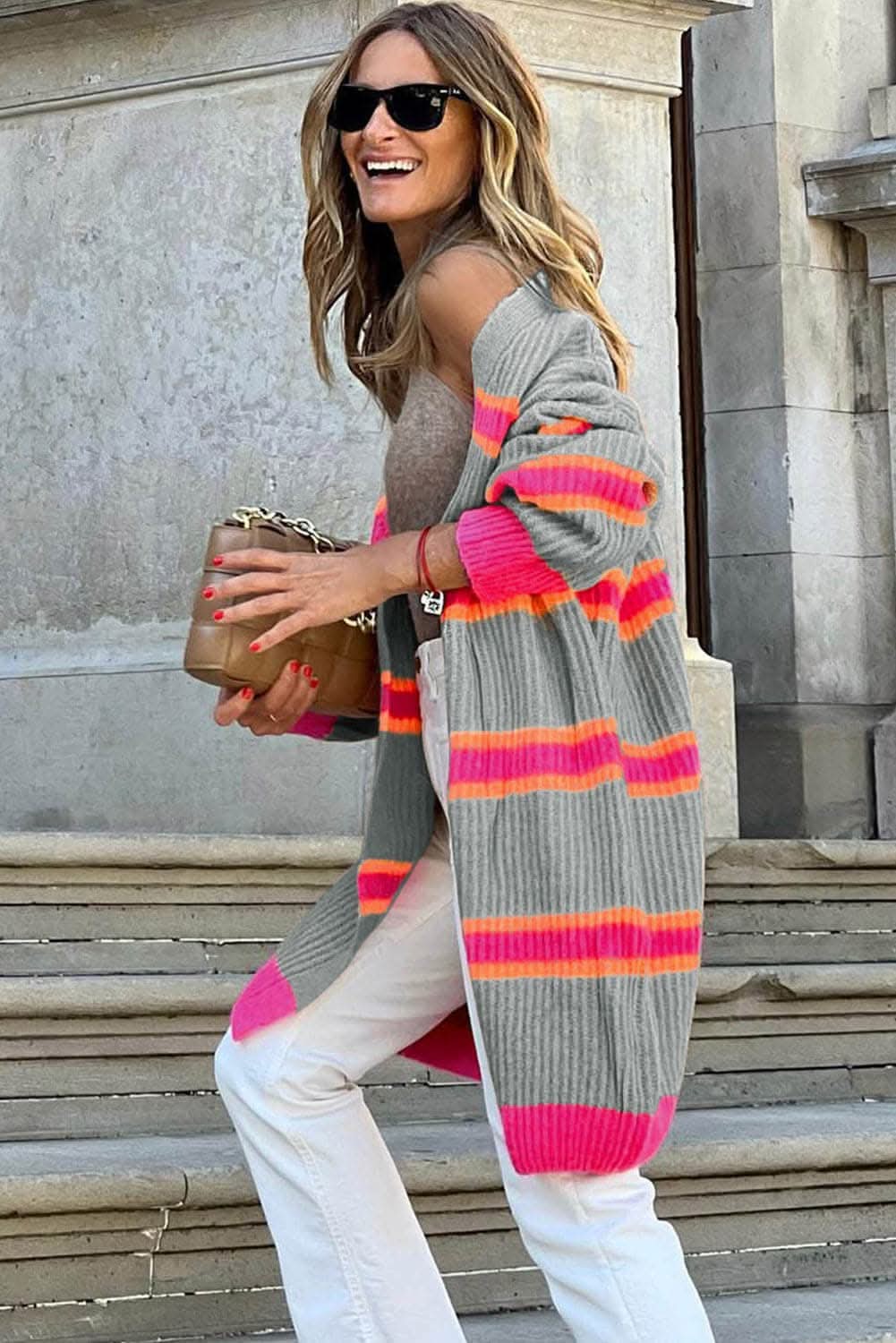 Casual striped long sleeve cardigan