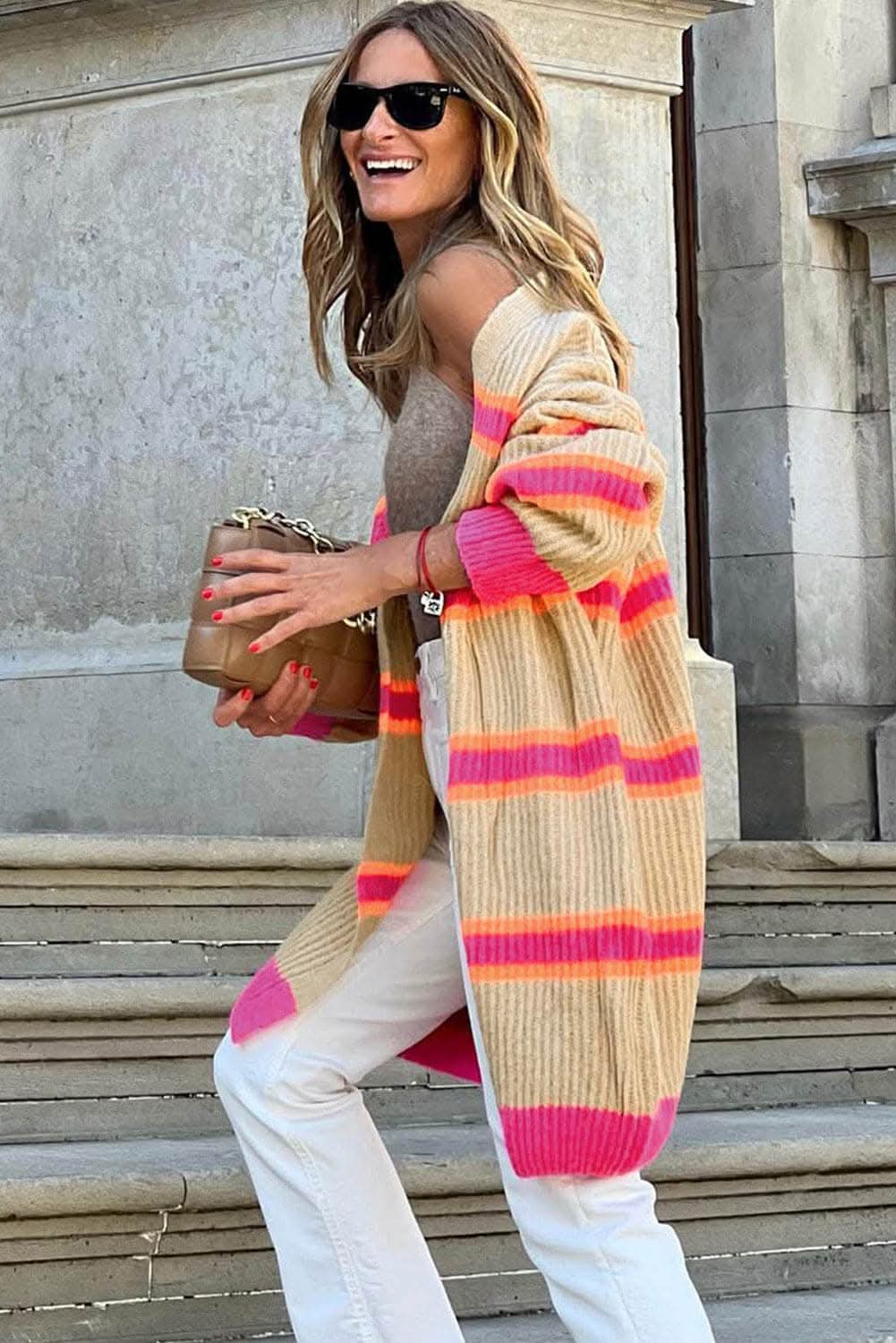 Casual striped long sleeve cardigan