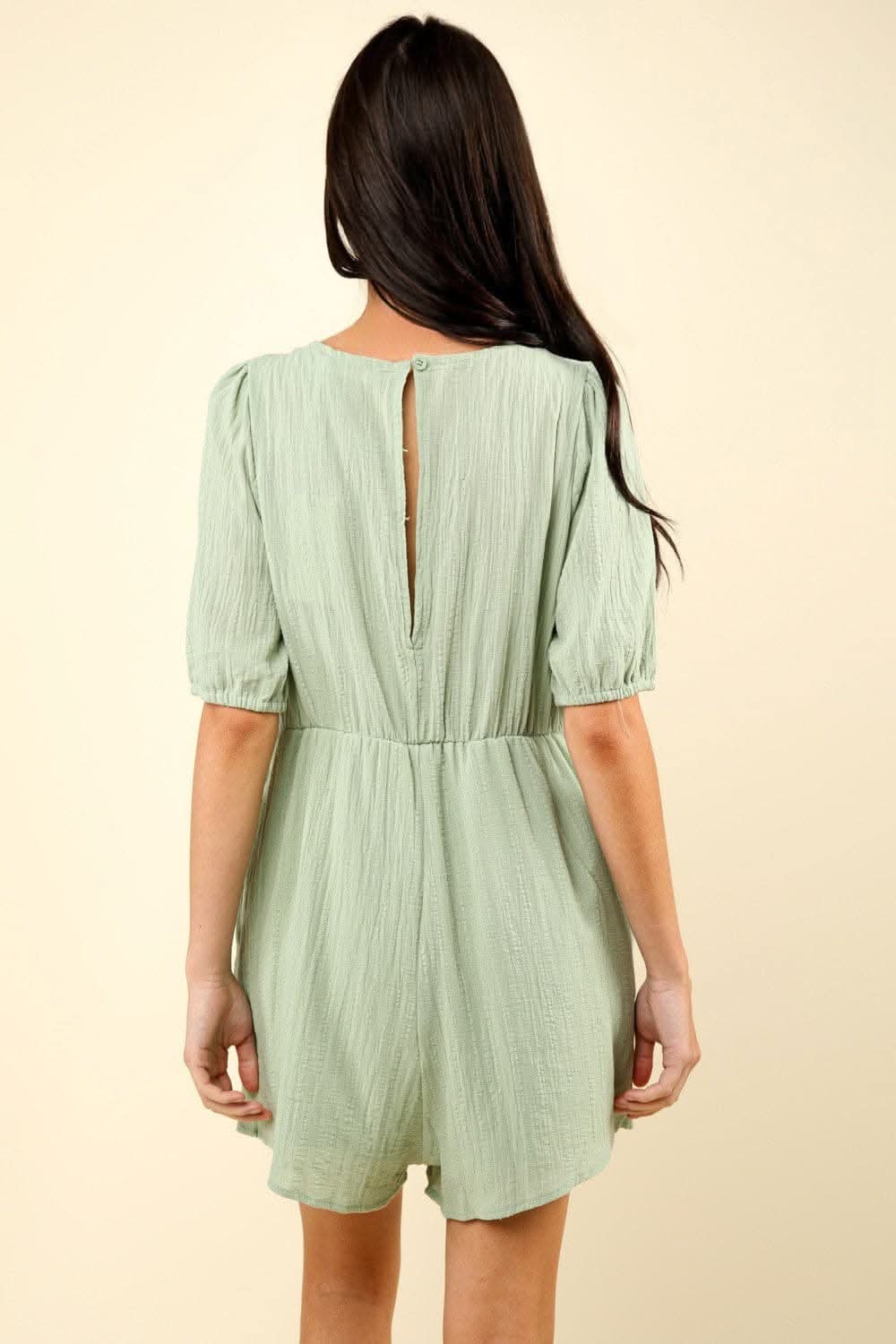 Charming lace puff sleeve romper with pockets
