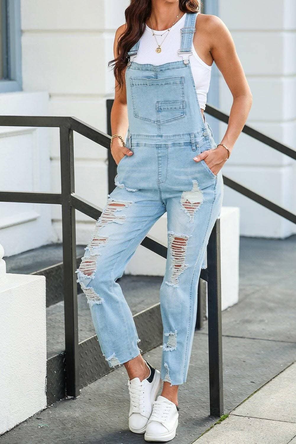 Premium Chic Distressed Denim Overalls