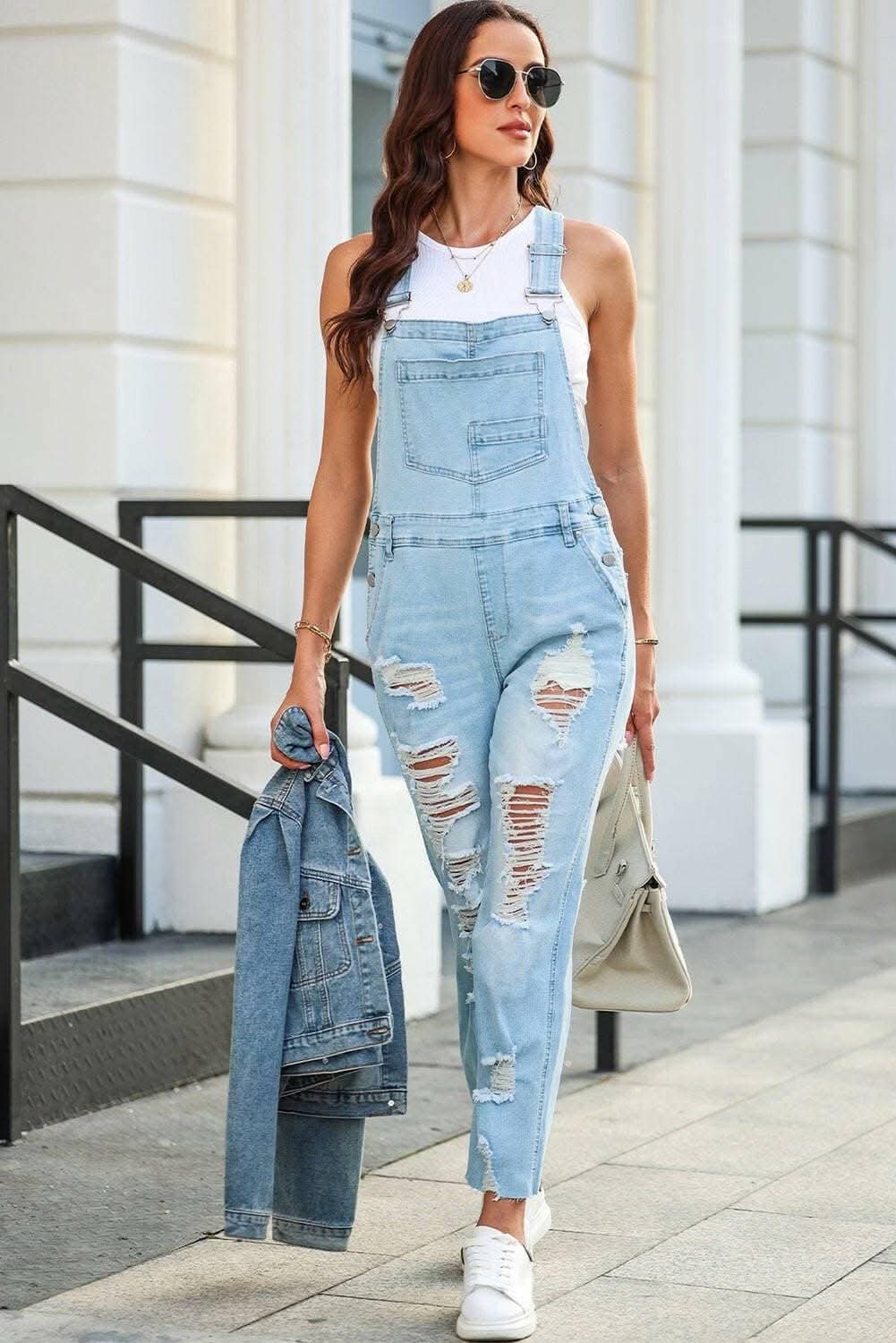 Premium Chic Distressed Denim Overalls