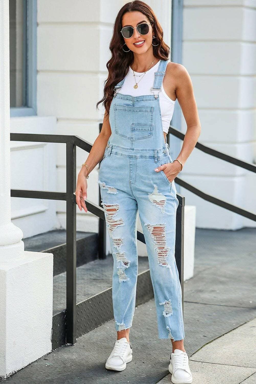 Premium Chic Distressed Denim Overalls