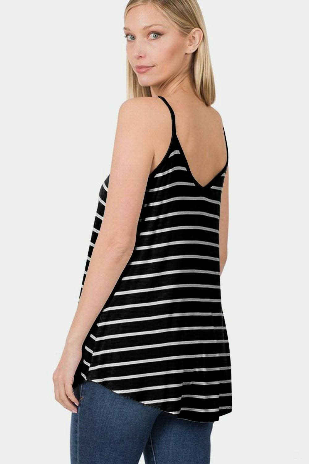 Chic Striped Sleeveless V-Neck Top with Flare Hem