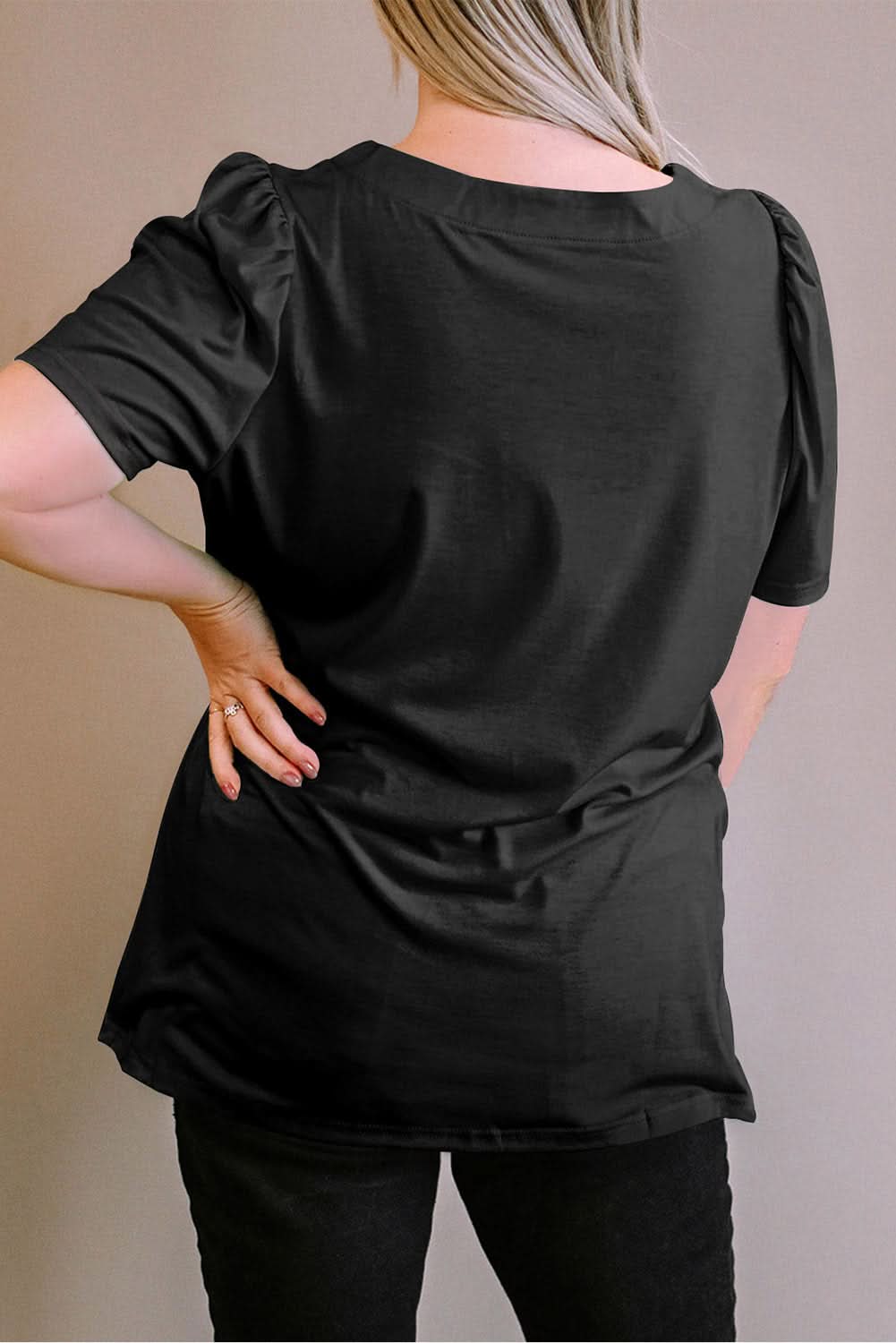 Chic black plus size top with ruching