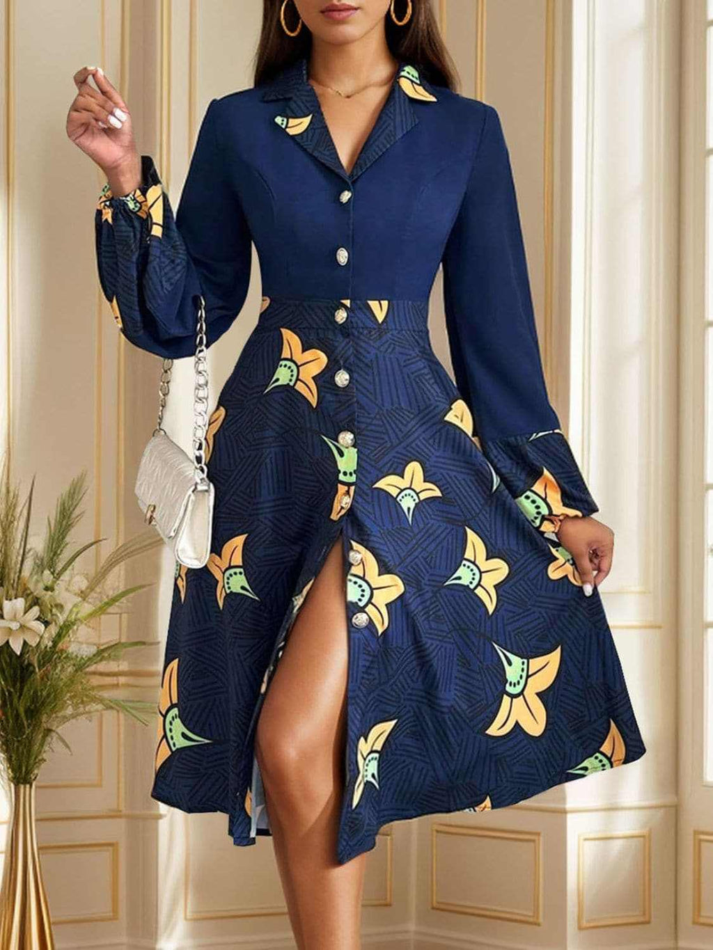 Chic collared long sleeve dress