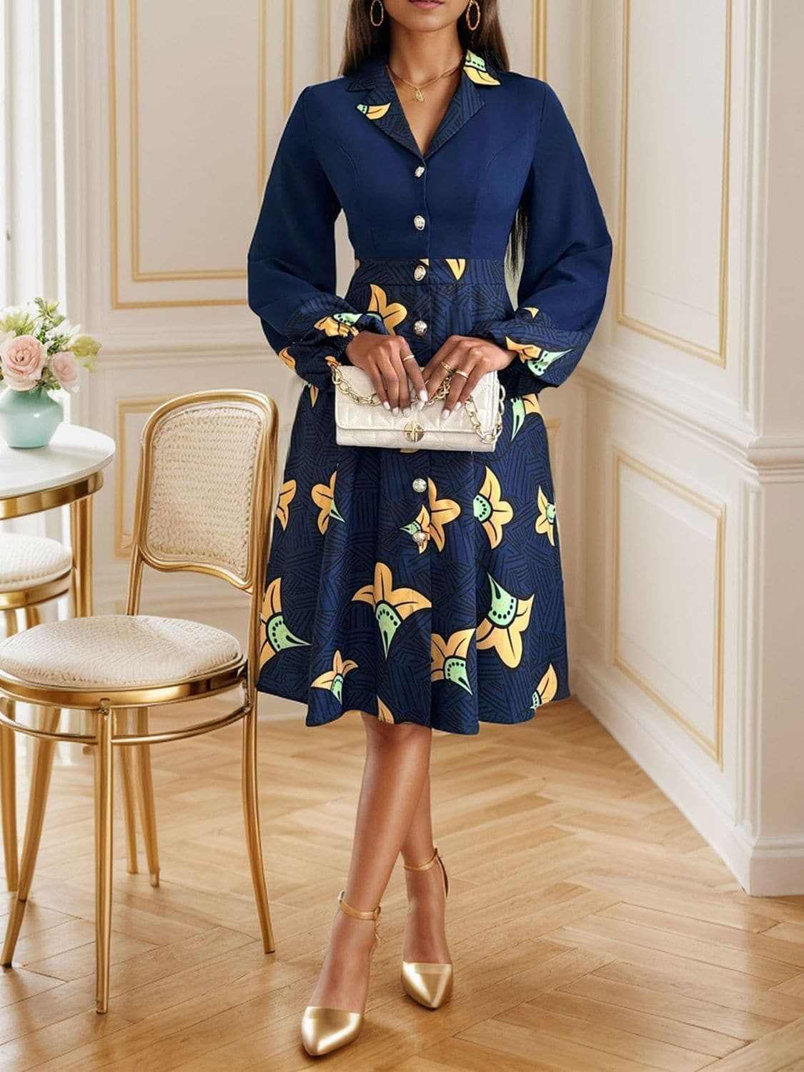Chic collared long sleeve dress