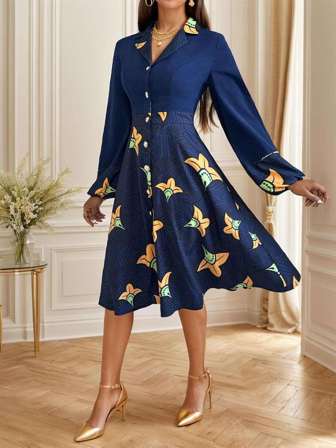 Chic collared long sleeve dress