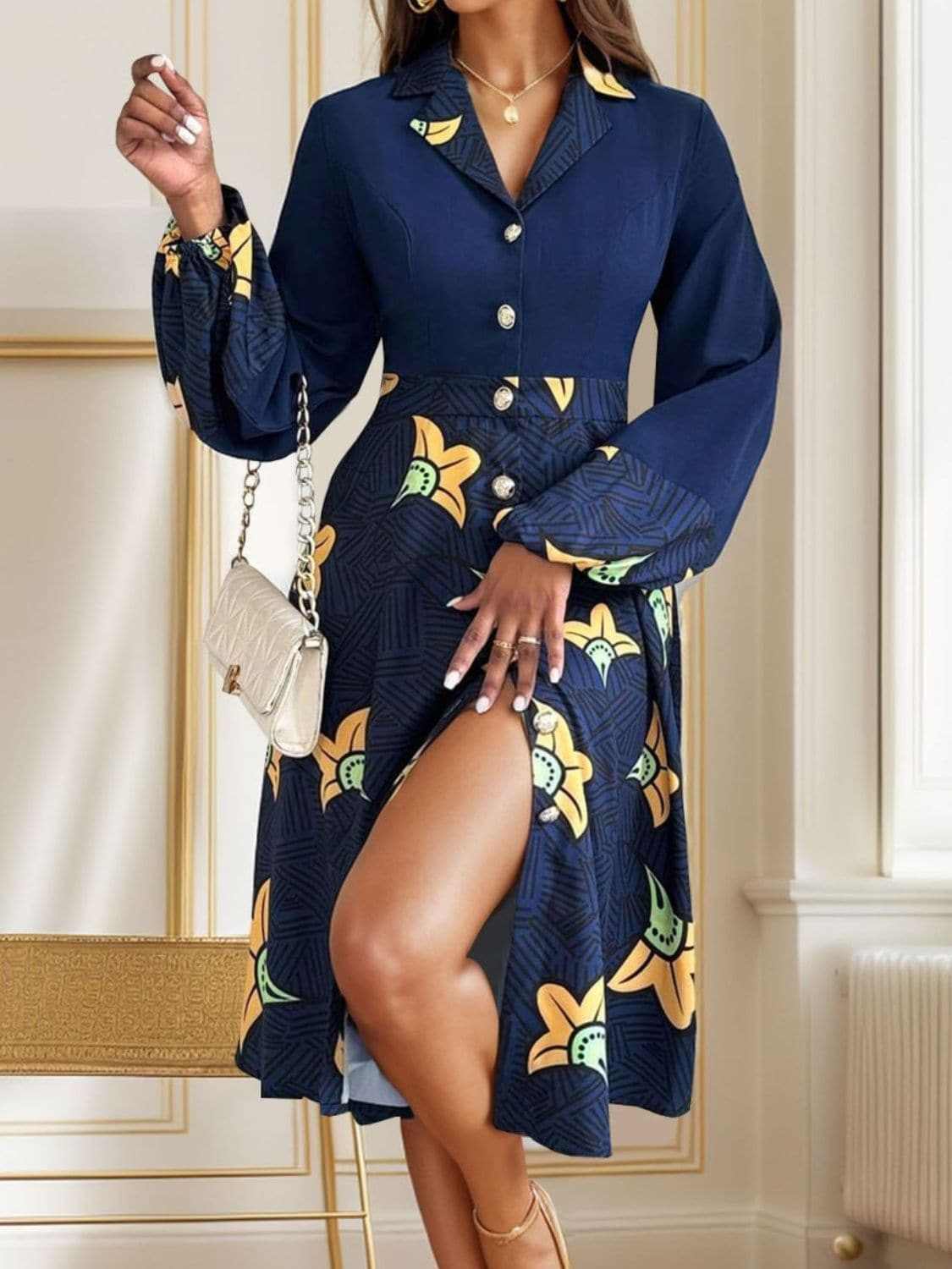 Chic collared long sleeve dress