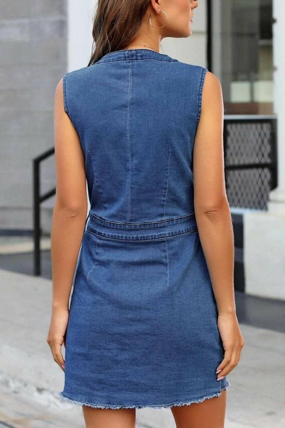 Premium Chic denim sleeveless v-neck dress