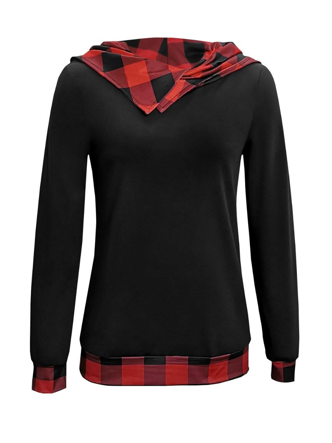 Chic plaid hooded long sleeve blouse