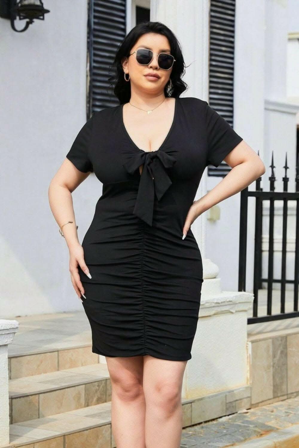 Chic plus size ruched mini dress