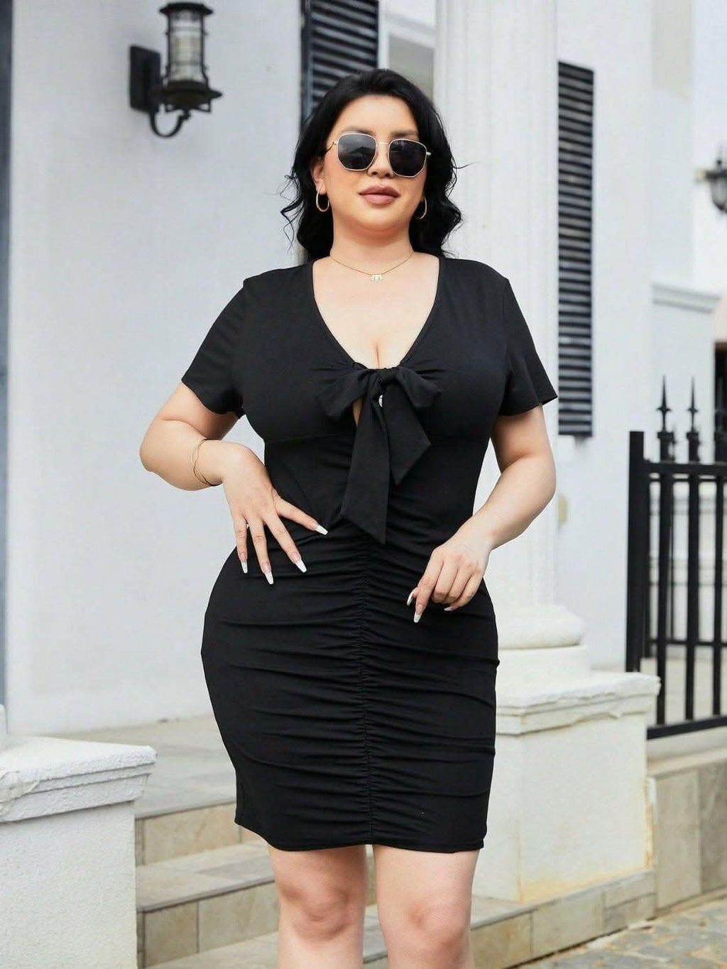 Chic plus size ruched mini dress