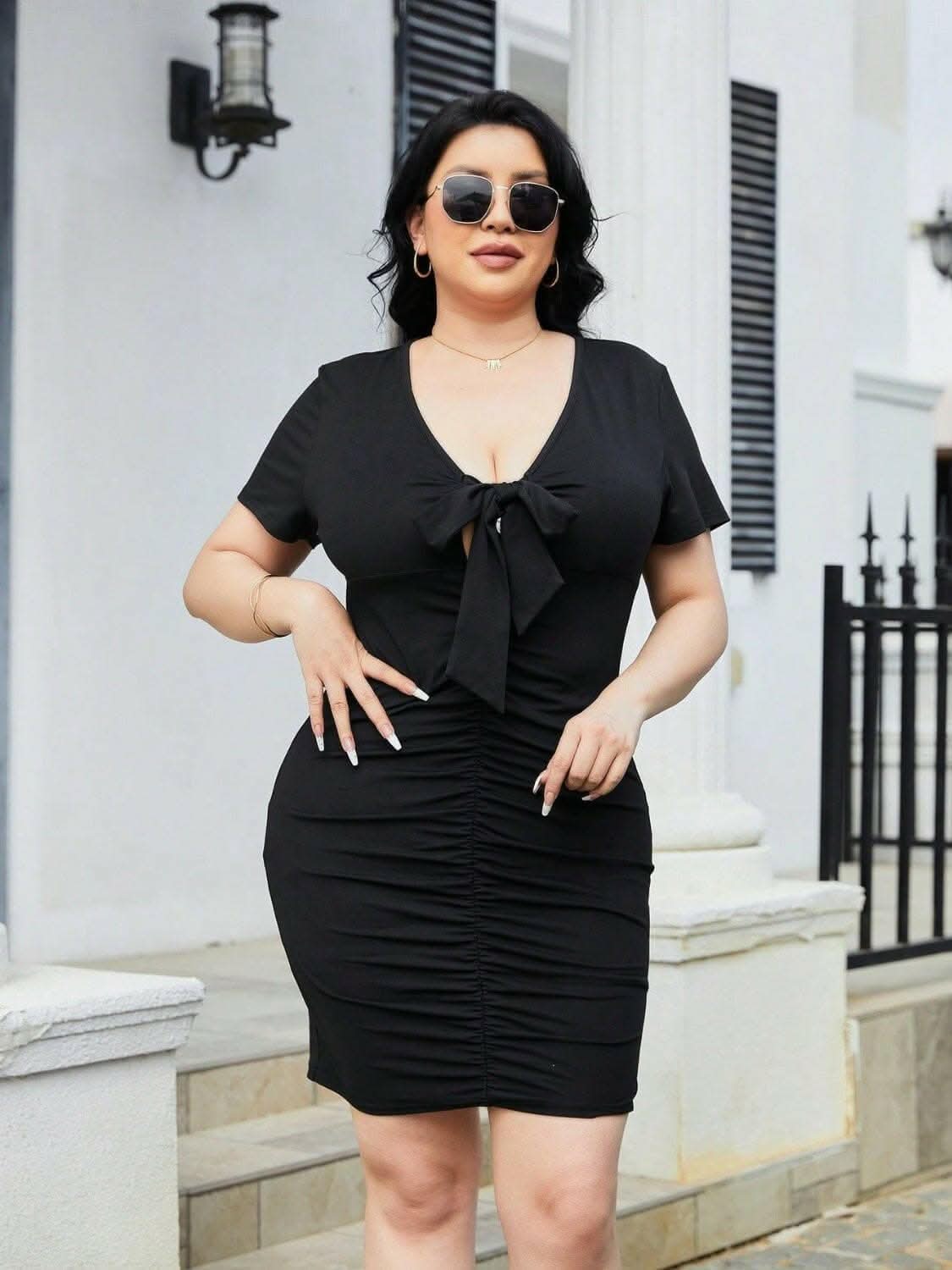 Chic plus size ruched mini dress