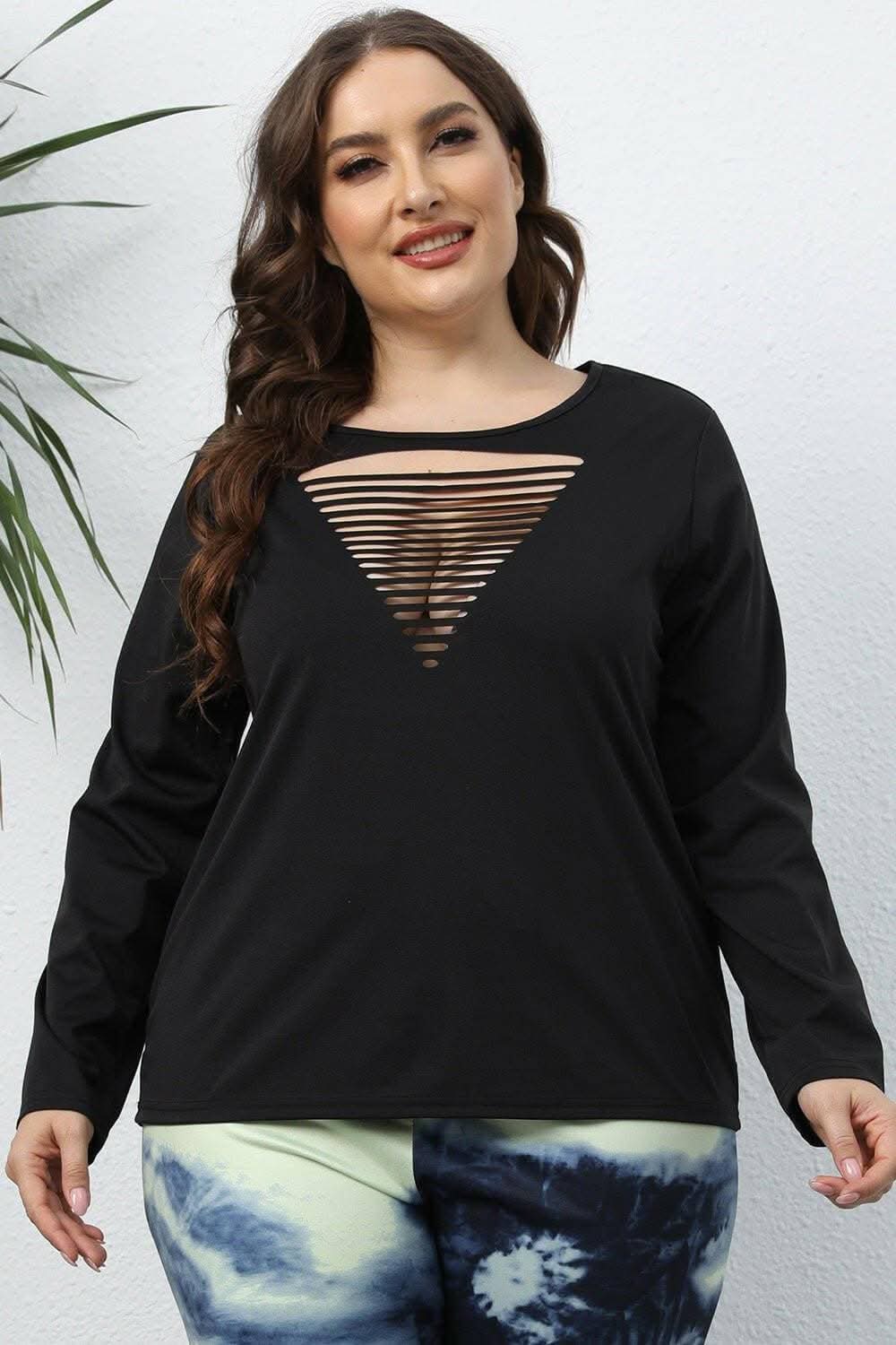 Chic sheer long sleeve plus top