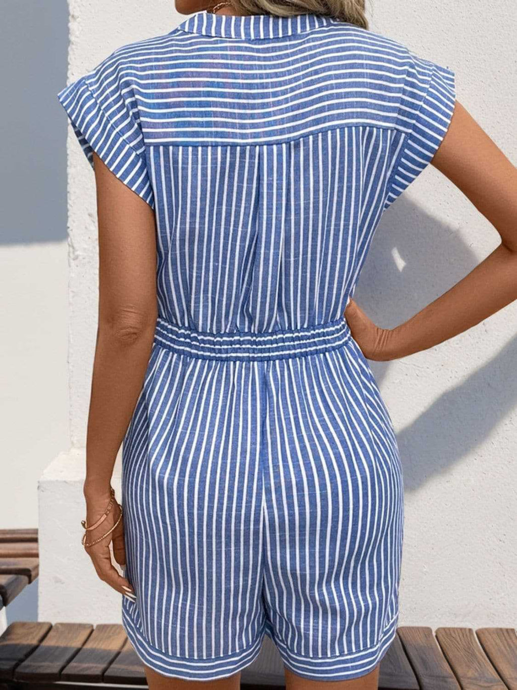 Chic striped tie-front romper