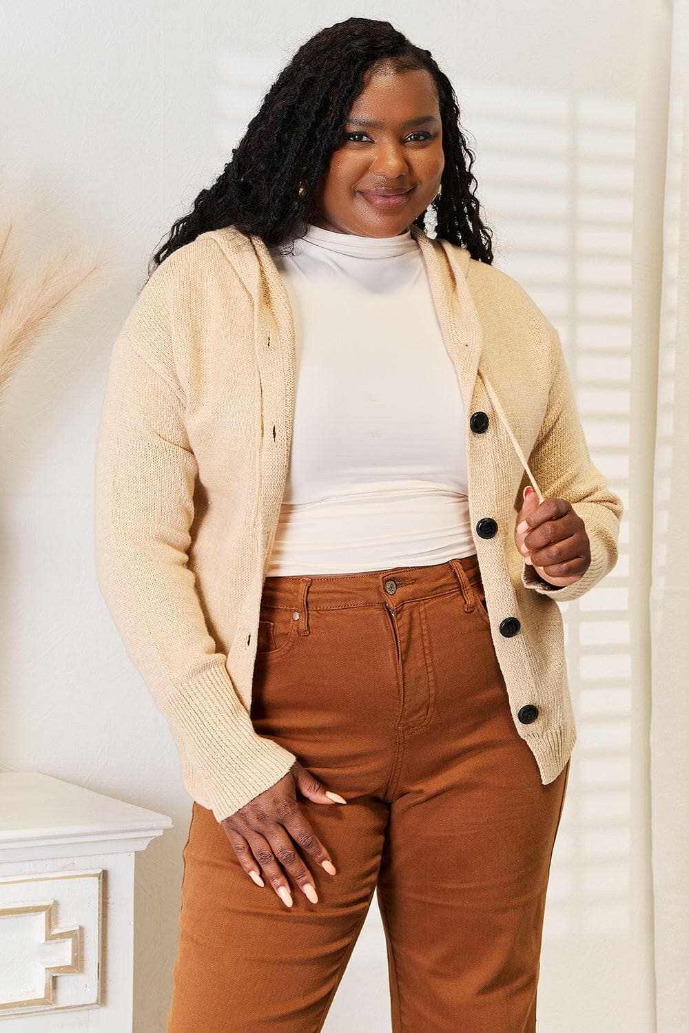 Cozy hooded sweater with buttons