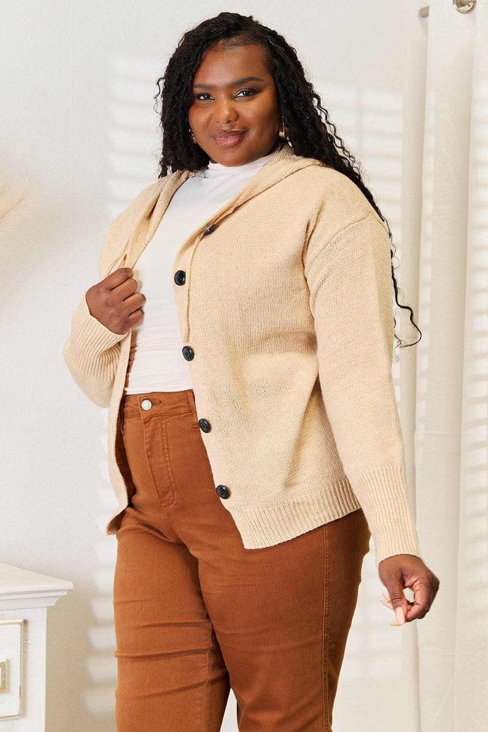 Cozy hooded sweater with buttons