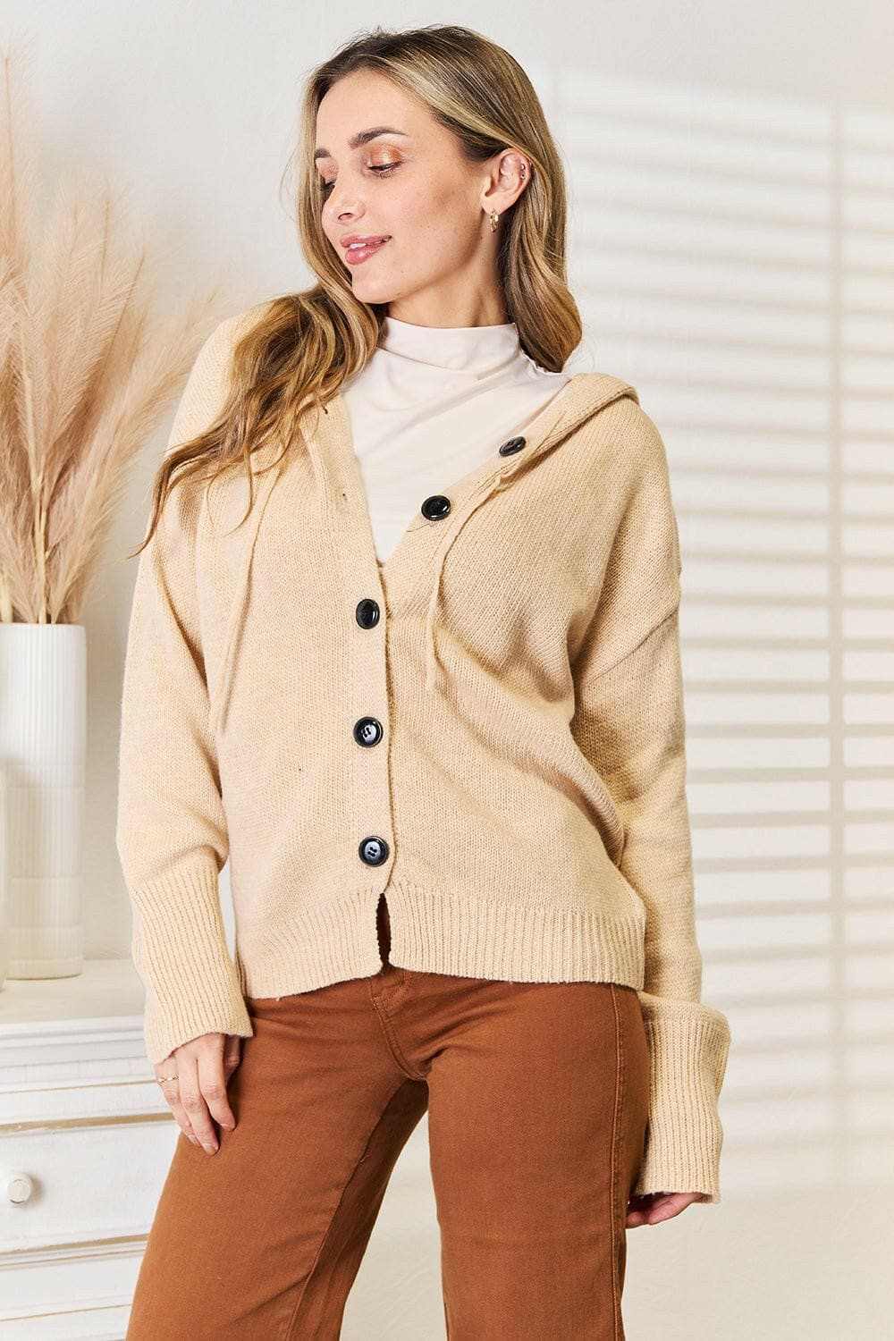 Cozy hooded sweater with buttons