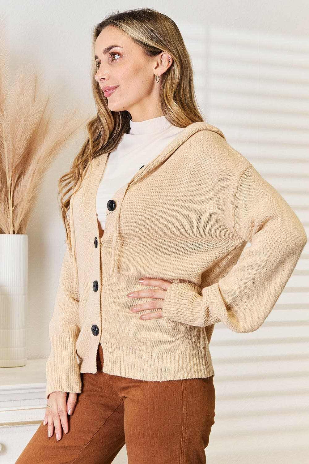 Cozy hooded sweater with buttons