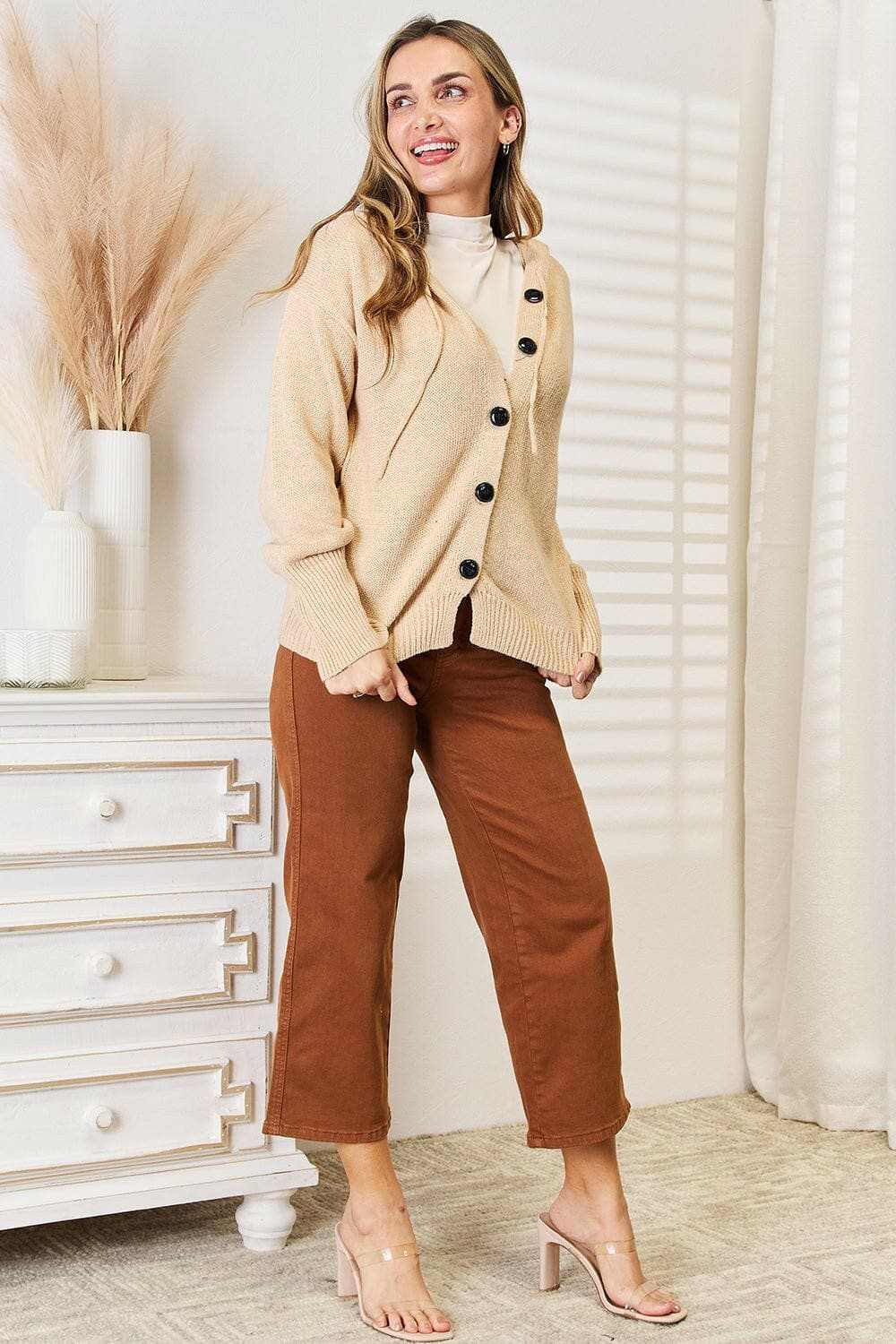 Cozy hooded sweater with buttons